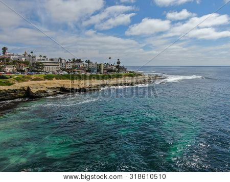 Aerial View Of La Jolla Cove, Small Picturesque Cove And Beach Surrounded By Cliffs, San Diego, Cali