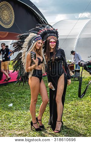 Moscow, Russia - July 27, 2019: Go Go Dance Outdoor. Young And Sexy Woman At Johncalliano Hookah Fes