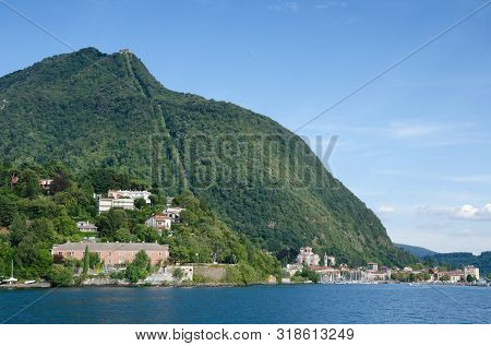 Laveno, Lake Maggiore, Italy. 16th August 2019. The Mountain Of Sasso Del Ferro Viewed From Lake Mag