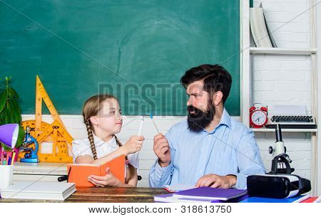 Talented Pedagogue. Work Together To Accomplish More. Man Bearded Pedagogue. Homeschooling With Fath