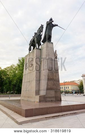 VILNIUS, LITHUANIA - JULY 30, 2019: Monument to Grand Duke Gediminas the Founder of Vilnius and Trakai, Artist Vytautas Kasuba, 1996