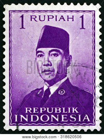 Indonesia - Circa 1951: A Stamp Printed In Indonesia Shows President Sukarno, 1st President Of Indon