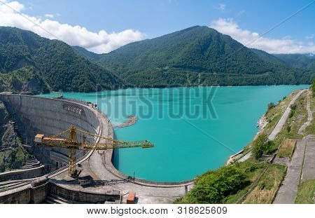 Wide View Of The Enguri Hydroelectric Power Station Hes.