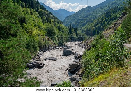 Mountain River Enguri In Svaneti, Georgia.