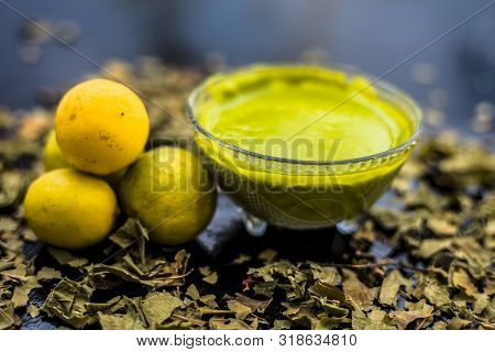 Neem Or Indian Lilac Face Mask On The Black Wooden Surface For Oily Skin Consisting Of Neem Leaves P