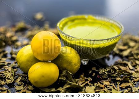Neem Or Indian Lilac Face Mask On The Black Wooden Surface For Oily Skin Consisting Of Neem Leaves P