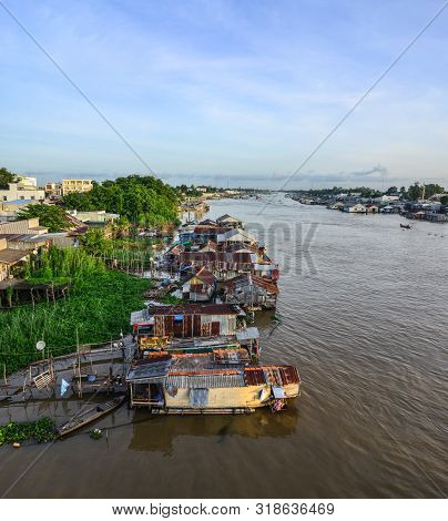 Floating Houses On Mekong River
