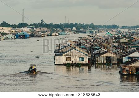 Floating Houses On Mekong River
