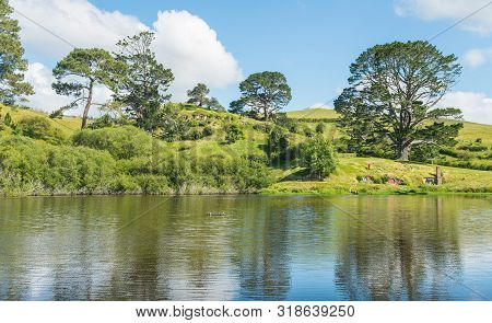 Matamata, New Zealand - December 09 2017 : The Landscape And Beautiful Nature In Hobbiton Movie Set 