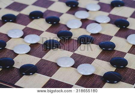 Board Game Go And Black And White Bones. Go Or Wei-chi ,asian Board Game.