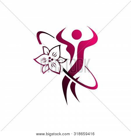 Feminim Women With Flower Decoration For Healthy Shilhouette Woman Fitness Logo Design Vector Templa