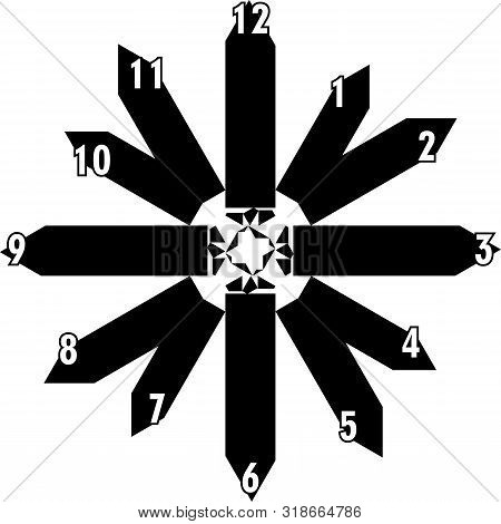 Clock Dial Black Rectangle Based Signs With White Hourly Numbers Black Borgered On Transparent Backg