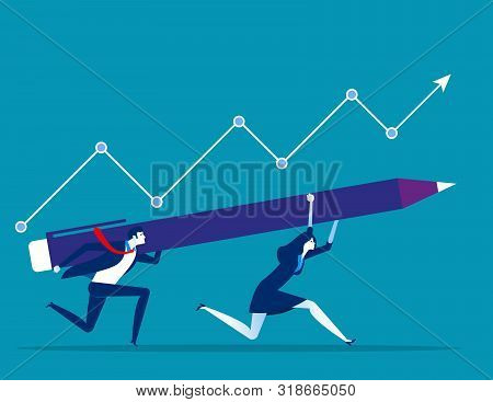 Growth. Business Team To Success. Concept Business Vector Illustration. Flat Character, Cartoon Styl