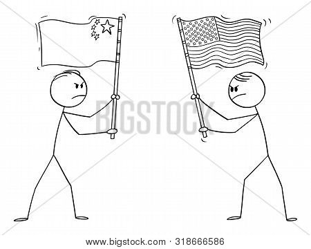 Vector Cartoon Stick Figure Drawing Conceptual Illustration Of Two Angry Men, Politicians Or Busines