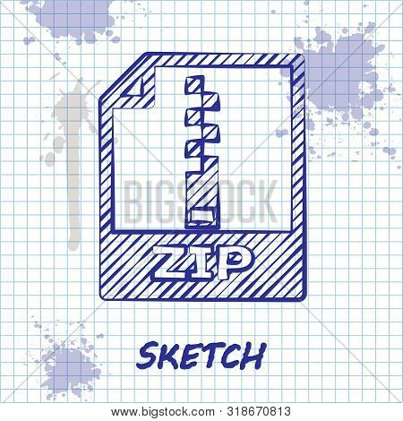 Sketch Line Zip File Document. Download Zip Button Icon Isolated On White Background. Zip File Symbo