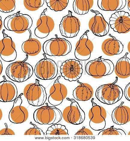 Seamless Pampkins Orange Vector Pattern Polka Dot