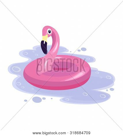 Pink Flamingo, Tropical Bird Shape Inflatable Swimming Pool Ring. Summer Vacation Holiday Rubber Obj