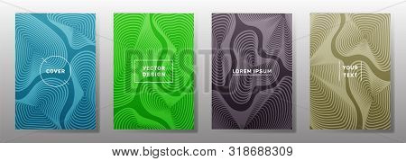 Futuristic Cover Templates Set. Fluid Curve Shapes Geometric Lines Patterns. Linear Backgrounds For 