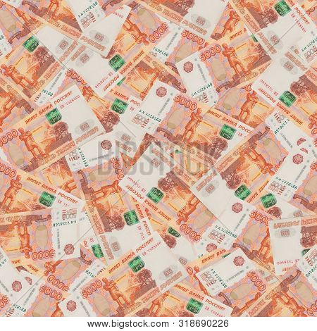 Seamless Background, Collage Of Five Thousandth Banknotes Of Russian Rubles