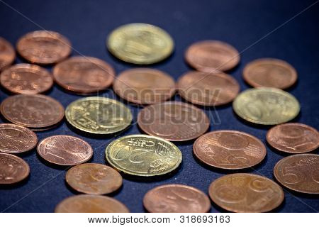 Many Euro Cent Coins For Black Background