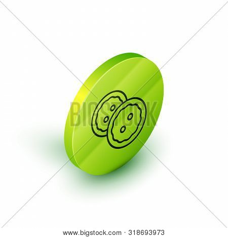 Isometric Line Sewing Button For Clothes Icon Isolated On White Background. Clothing Buttons. Green 