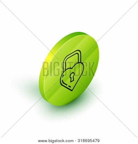 Isometric Line Castle In The Shape Of A Heart Icon Isolated On White Background. Locked Heart. Love 