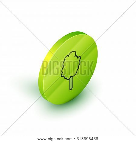 Isometric Line Cotton Candy Icon Isolated On White Background. Green Circle Button. Vector Illustrat
