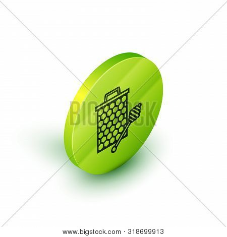 Isometric Line Honeycomb With Honey Dipper Stickicon Isolated On White Background. Honey Ladle. Hone