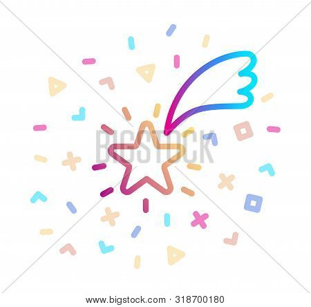 Shooting Star Surrounded By Festive Decor. Vector Icon