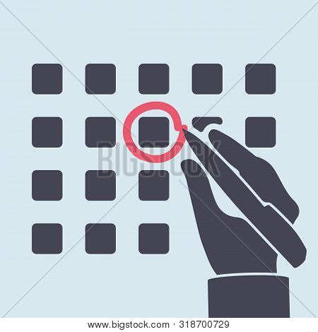 Mark Calendar Black Silhouette Icon. Vector Illustration Flat Style. Close-up Hand Businessman With 