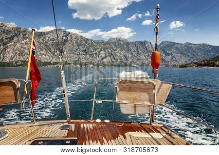 Kotor, Montenegro, 07/15/2015: Beautiful View From The Stern Of The Yacht At The Sea And Magnificent