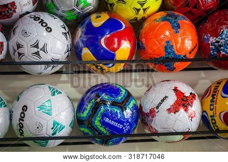 Mongui, Colombia - August, 2019: Traditional Factories And Stores Of Soccer Balls At The Beautiful S