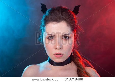 Halloween, Holidays And Carnival Concept - Vamp Woman In Gothic Style.