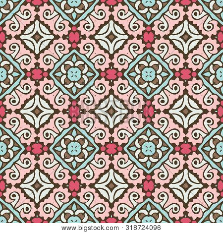 Cute Vintage Dutch Tile Design For Fabric And Pottery. Abstract Geometric Mosaic Seamless Pattern Or