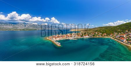 Old Coastal Town In Croatia, Aerial View Of Vinjerac Near Zadar And Paklenica National Park In The V
