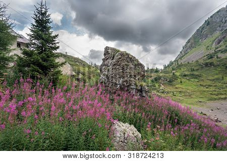 View Over The Top Of Italian Alps. A Secret Place Of Dolomites. Italy