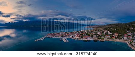 Old Coastal Town In Croatia, Aerial View Of Vinjerac Near Zadar And Paklenica National Park In The V