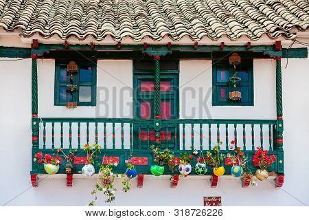 Mongui, Colombia - August, 2019: Flowering Plants Planted In The Soccer Balls Traditionally Produced