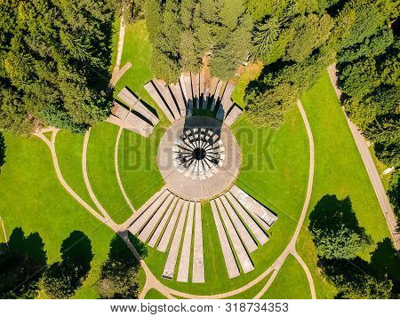 Mrakovica, Bosnia And Herzegovina - July 15, 2019. Concrete Monument To The Revolution To World War 