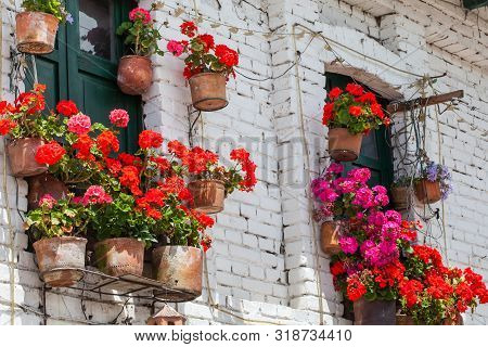 Detail Of The Beautiful Antique Houses Of The Small Town Of Mongui In Colombia