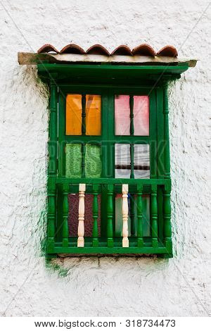 Detail Of The Beautiful Antique Houses Of The Small Town Of Mongui In Colombia