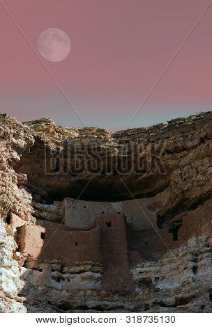 Moon Over Montezuma's Castle Arizona