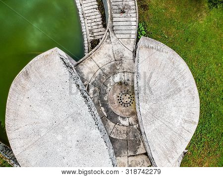 Bojiste, Bosnia And Herzegovina - July 15, 2019. Concrete Monument Spomenik Na Korcanici In Grmec Mo