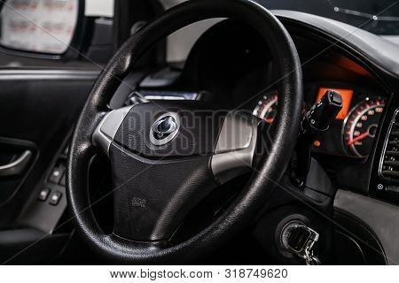 Novosibirsk, Russia - August 01, 2019:   Ssangyong
Actyon, Close-up Of The Dashboard, Speedometer, T