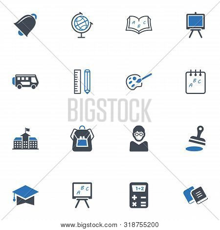 Beautiful, Meticulously Designed School And Education Icon Set - Blue Series