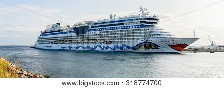 Tallinn / Estonia - August 23, 2019: Cruise Ship Aidaluna Of The Aida Cruises Fleet Docked In Vanasa