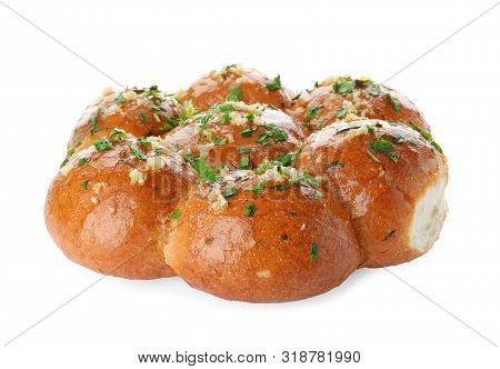 Traditional Ukrainian Garlic Bread (pampushky) On White Background