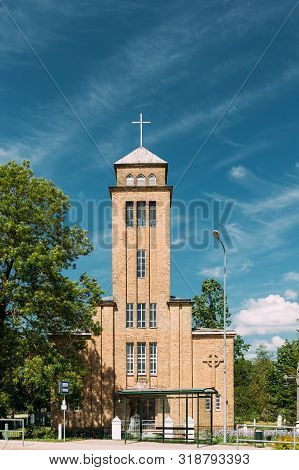 Akniste, Akniste Municipality, Selonia, Latvia. Catholic Church In Sunny Summer Day. Architectural H