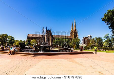 Sydney, Australia - 2019. Archibald Memorial Fountain In Hyde Park, Theseus Conquering The Minotaur 