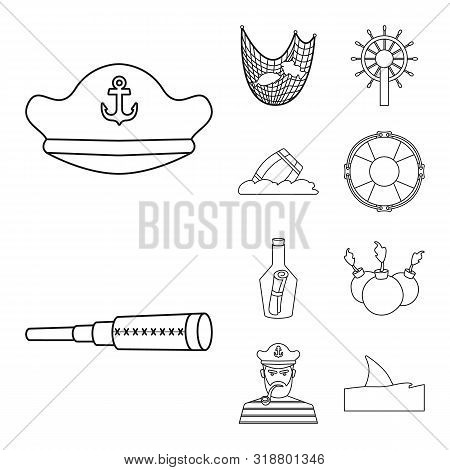Vector Illustration Of Treasure And Ocean Icon. Collection Of Treasure And Nautical Stock Symbol For